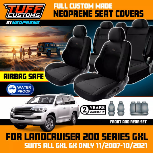 TUFF Customs S1 Neoprene Seat Covers 2 Rows For Toyota Landcruiser 200 Series GXL 11/2007-2021