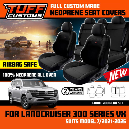 TUFF Customs Neoprene Seat Covers 2 Rows For Toyota Landcruiser 300 Series VX 7/2021-2024