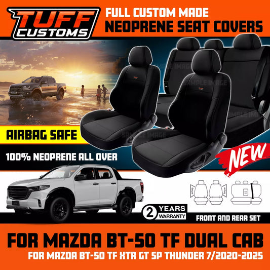 TUFF Customs Neoprene Seat Covers 2 Rows For Mazda BT50 TF XTR GT SP THUNDER 2020-25 BT-50