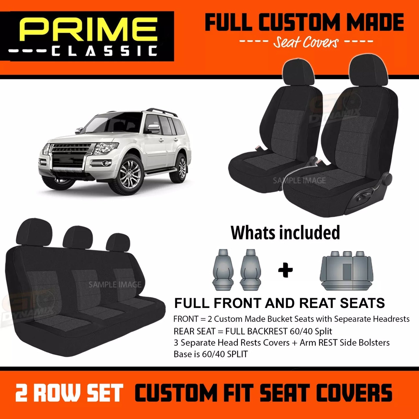 PRIME CLASSIC Black Custom Seat Covers 2 Rows For Mitsubishi Pajero NS NT NW NX GLS GLX VRX 2006-2019