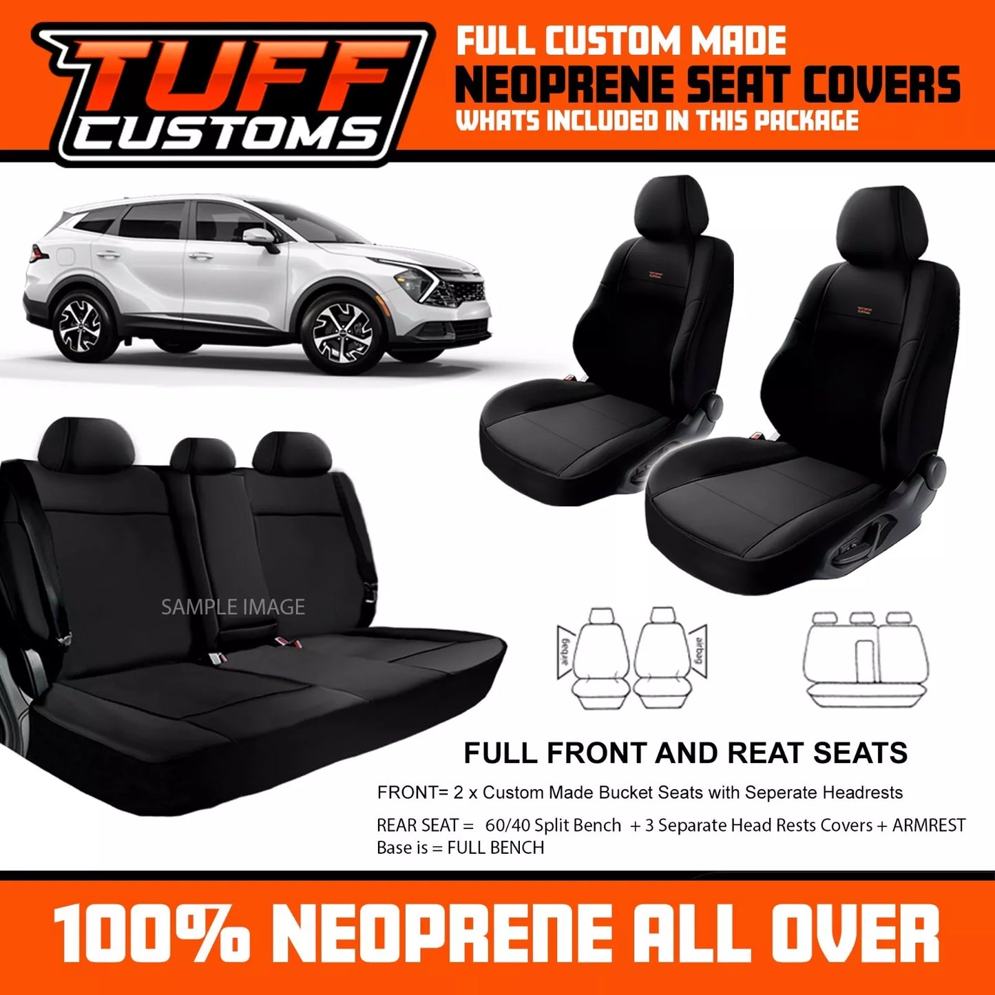 TUFF Customs Neoprene Seat Covers 2 Rows For Kia Sportage NQ5 SX+ GT LINE 9/2021-2024