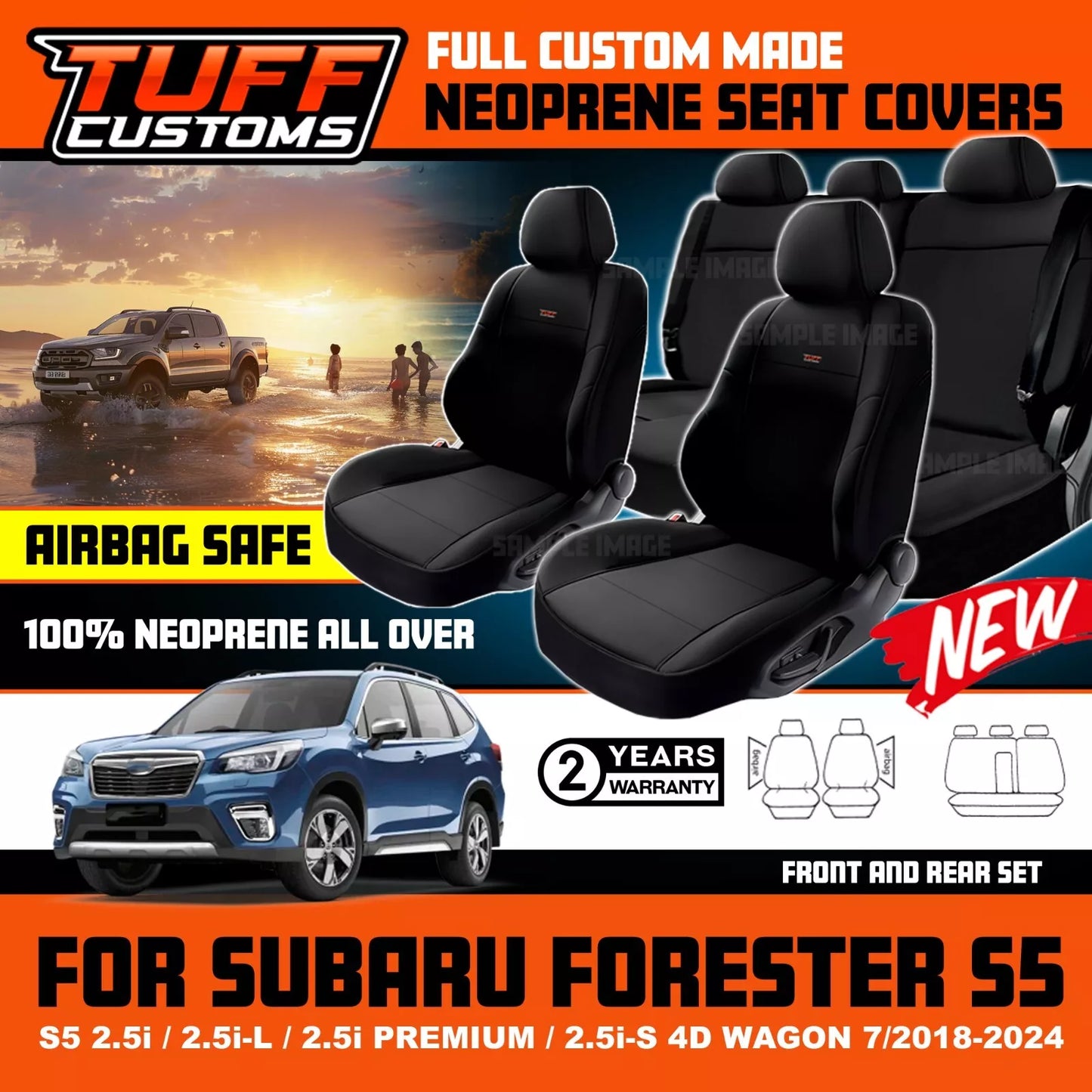 TUFF Customs Neoprene Seat Covers 2 Rows For Subaru Forester S5 2.5i 2.5i-L 7/2018-2024