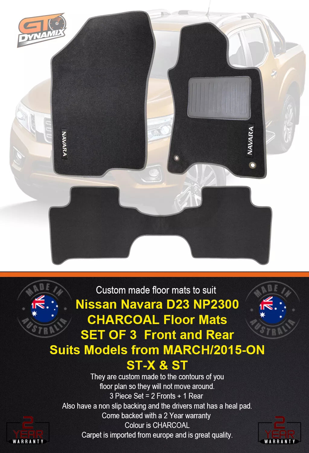 Custom made Floor Mats For Nissan Navara D23 NP300 ST-X ST 3/2015-2024 CHARC