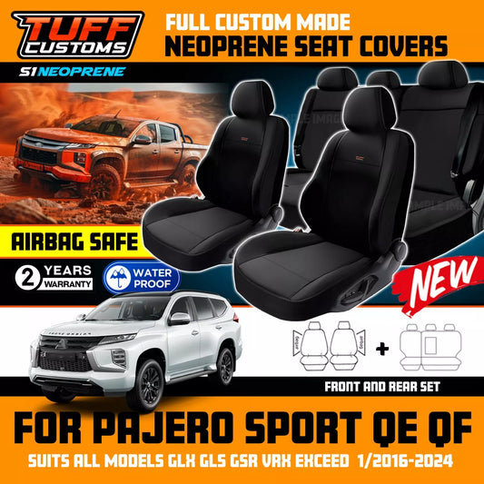 TUFF Customs S1 Neoprene Seat Covers 2 Rows For Mitsubishi Pajero Sport GLX GLS GSR EXCEED 1/2016-2024