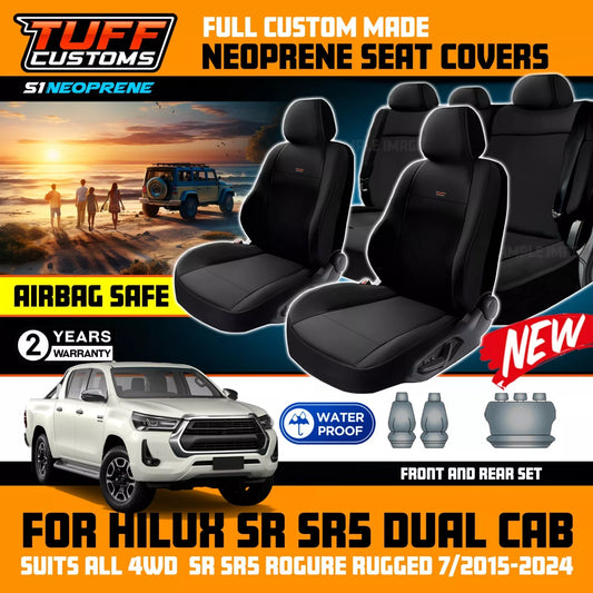 TUFF Customs S1 Neoprene Seat Covers 2 Rows For Toyota Hilux SR5 SR ROGUE 7/2015-2024