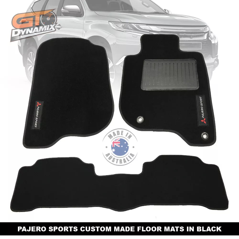 Custom Made BLACK Floor Mats MITSUBISHI PAJERO SPORTS 2Row GLX GLS VRX 2016-2024