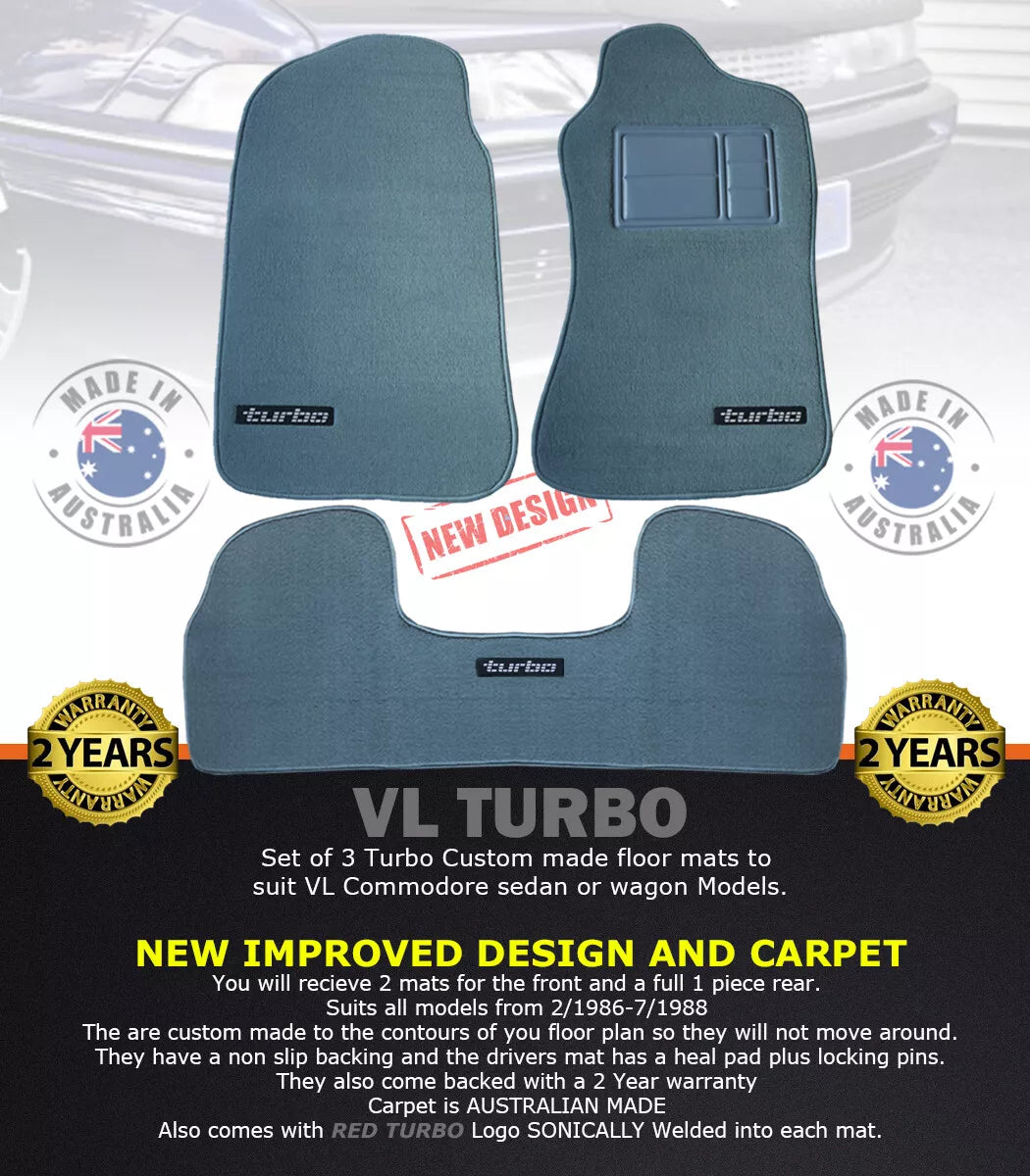 VL TURBO Turquoise Custom Floor Mats SET OF 3 Calais BT1 Berlina SL Silver Badge