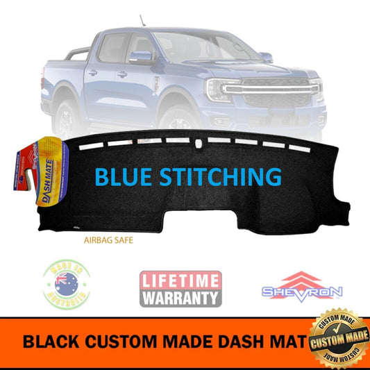 Shevron Dash Mat FORD RANGER NEXT GEN 5/2022-2024 XL XLT XLS DMB1650 Black + Blue Stitching