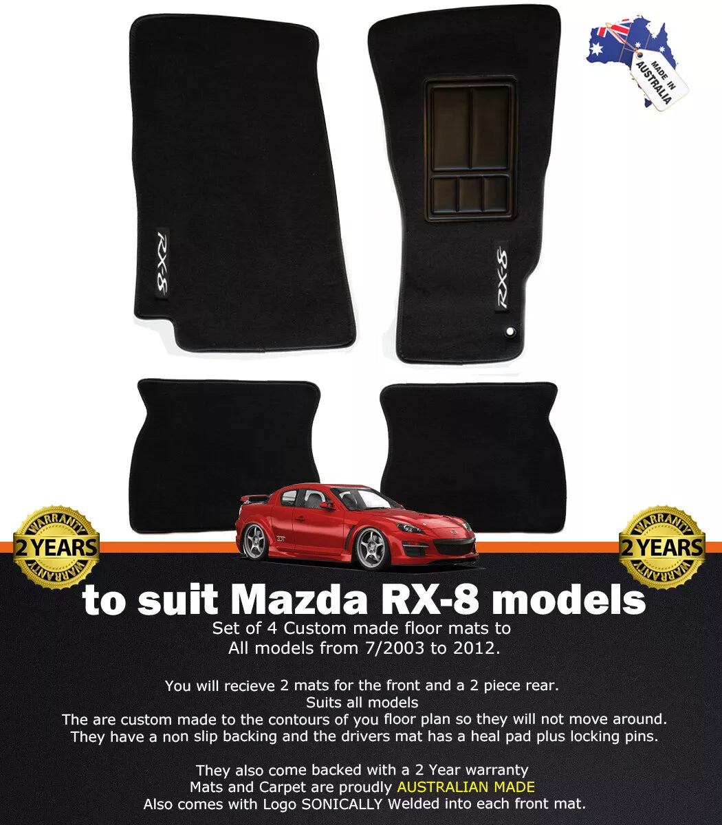 MAZDA RX-8 BLACK Custom Made Floor Mats Front and Rear 07/2003-2012 Rotary RX8