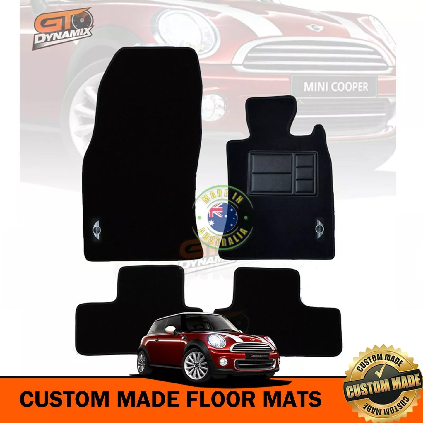 Mini Cooper R50 R53 R56 Custom Made Front and Rear Floor Mats BLACK Jan/2002-ON