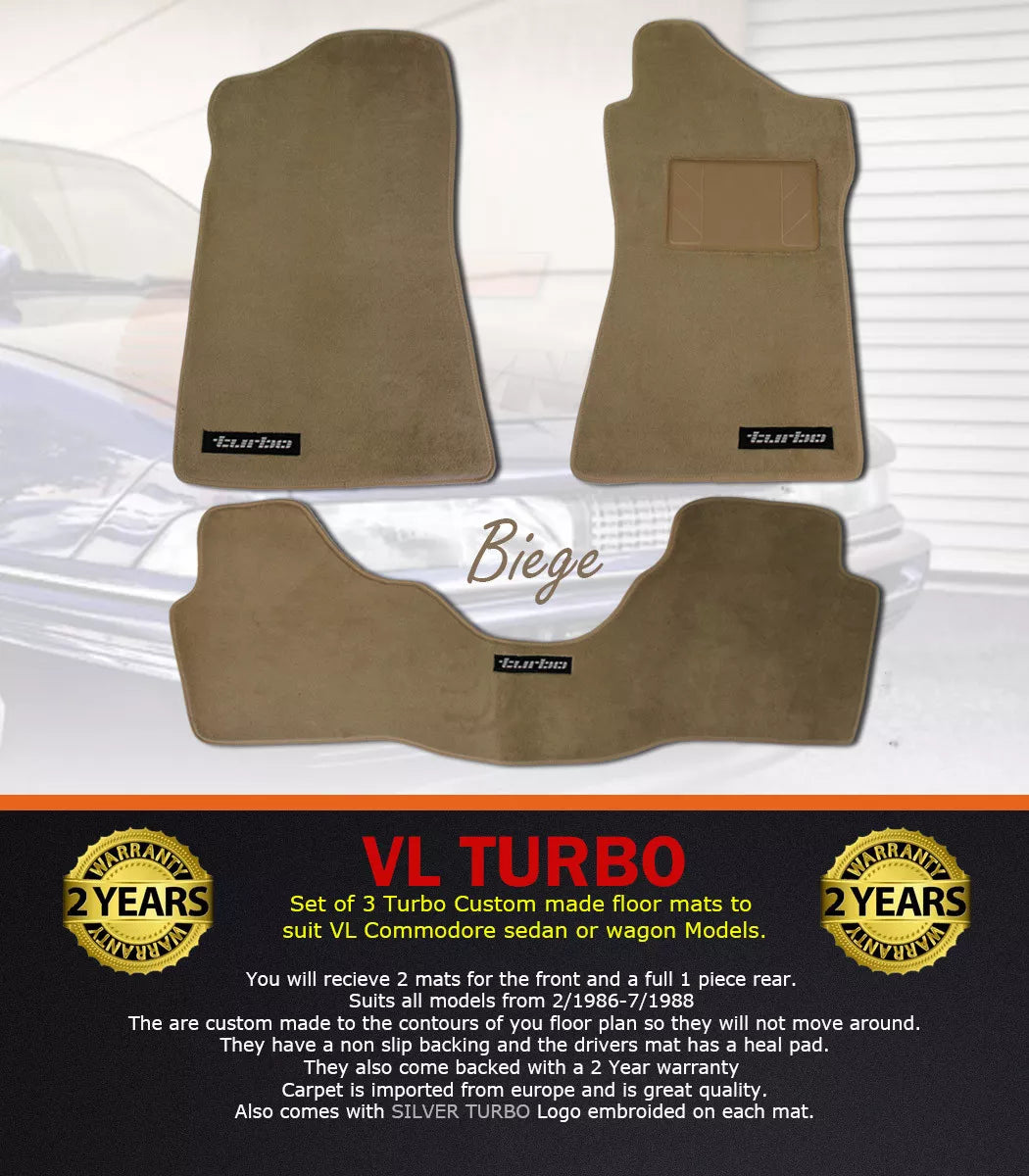 VL TURBO Calais Beige CUSTOM MADE FLOOR MATS SET OF 3 BT1 Berlina (Silver badge)