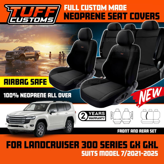 TUFF Customs Neoprene Seat Covers 2 Rows For Toyota Landcruiser 300 Series GX GXL 7/2021-2024