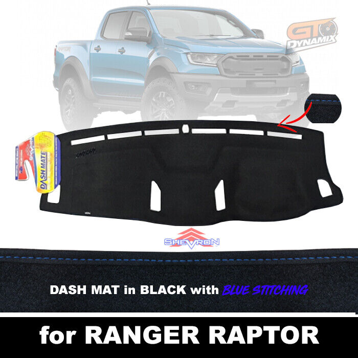 Shevron Dash Mat Ford Ranger Raptor PX3 8/2018-2022 DMB1535 Black + Blue Stitching