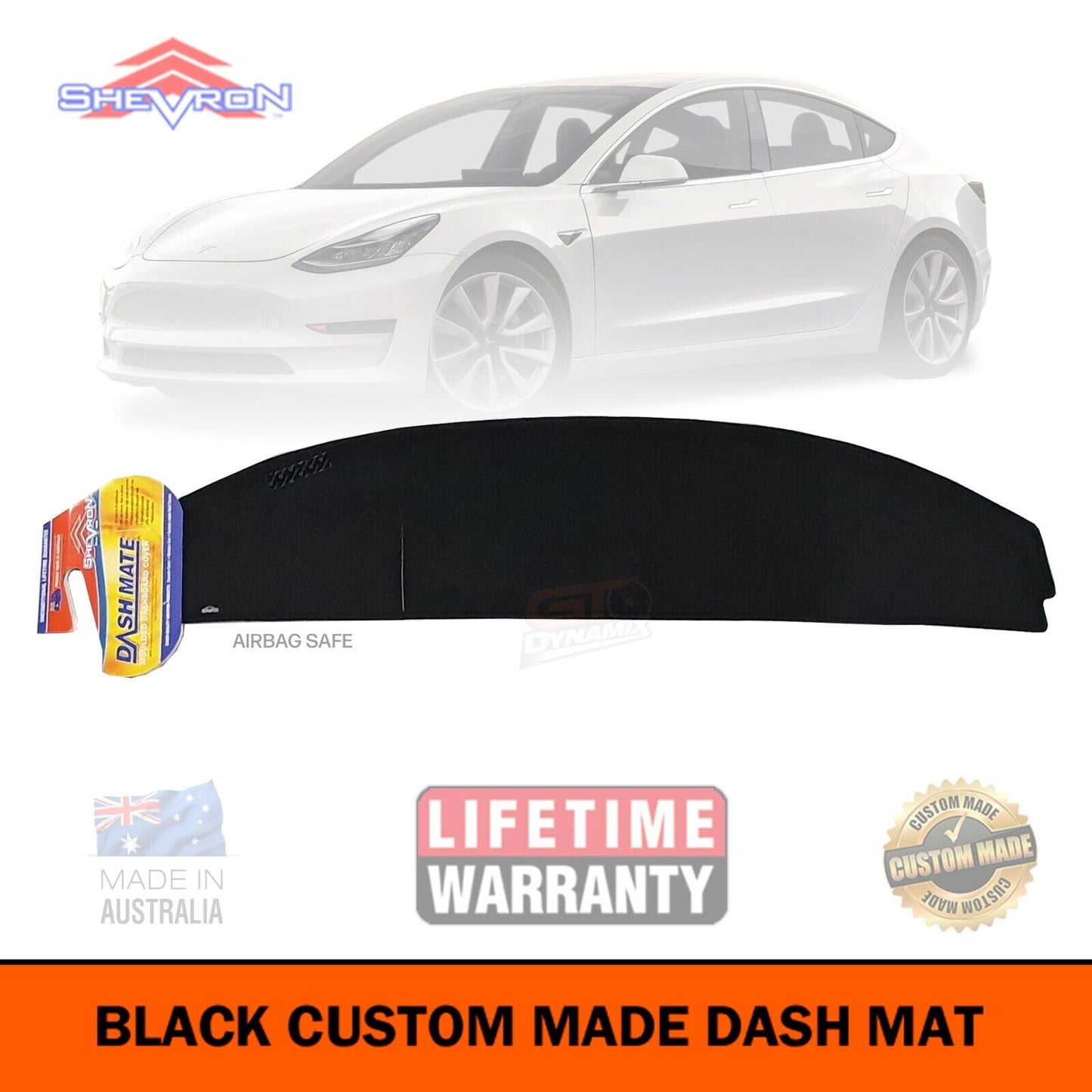 Shevron Dash Mat Tesla Model 3 Sedan 5/2019-2024 EV DM1649 Black