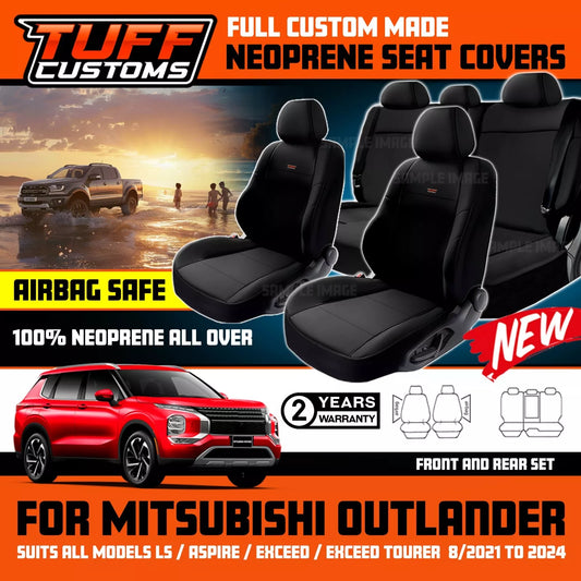 TUFF Customs Neoprene Seat Covers 2 Rows For Mitsubishi ZM Outlander LS Aspire Exceed 8/2021-2024