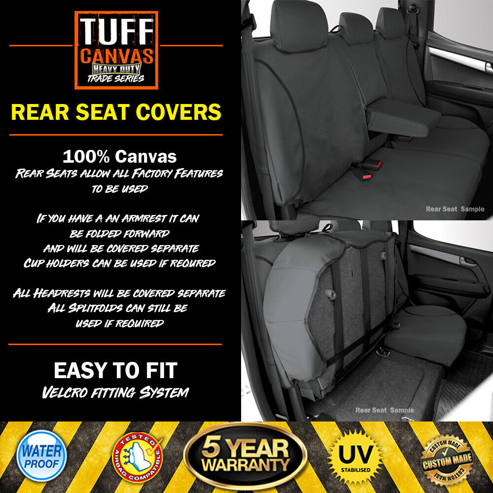 TUFF HD TRADE Canvas Seat Covers Rear For Toyota Hilux SR SR5 GGN TGN 2WD 2011-2015 Charcoal