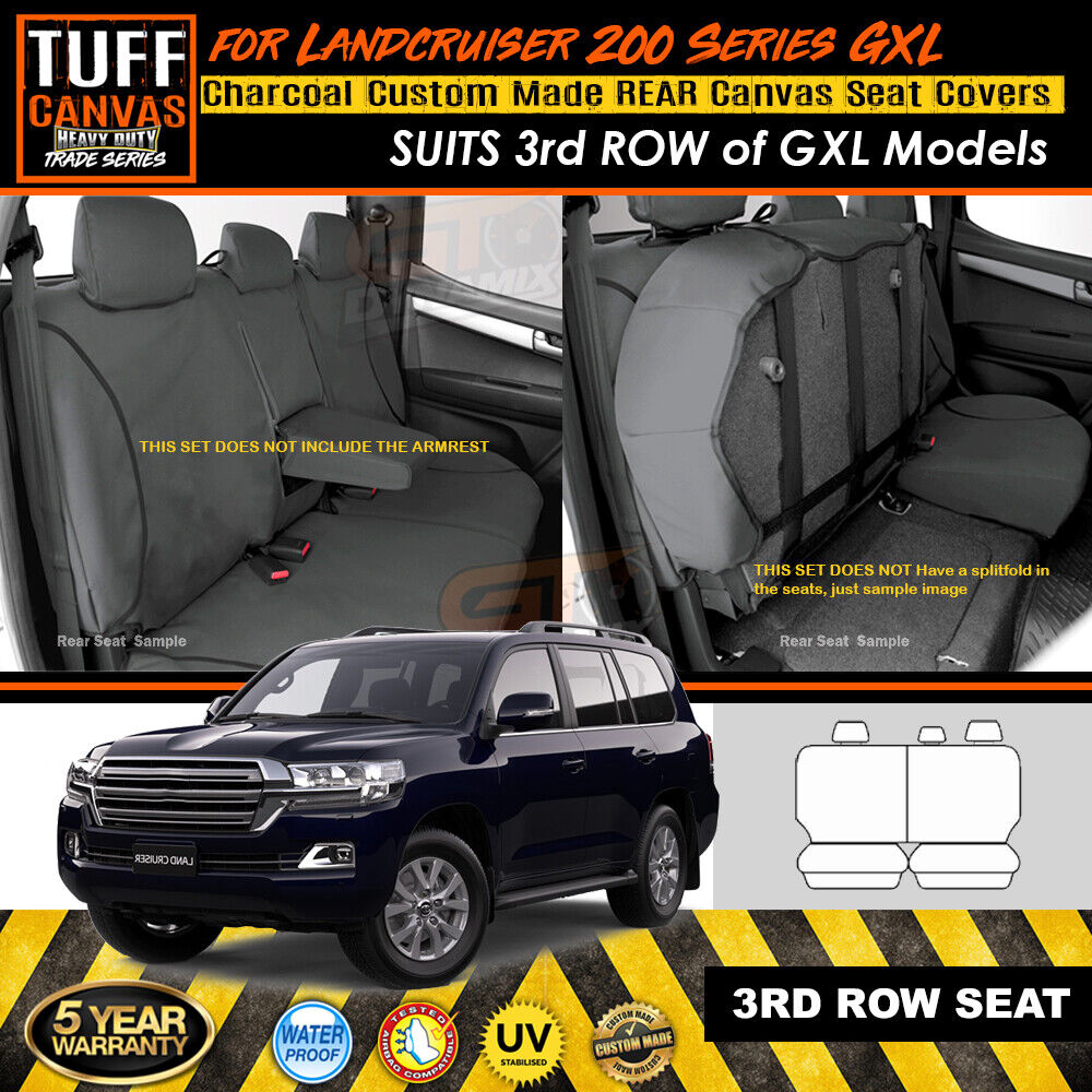 TUFF HD TRADE Canvas Seat Covers 3rd Row For Toyota Landcruiser 200 Series GXL 2009-2021 Charcoal