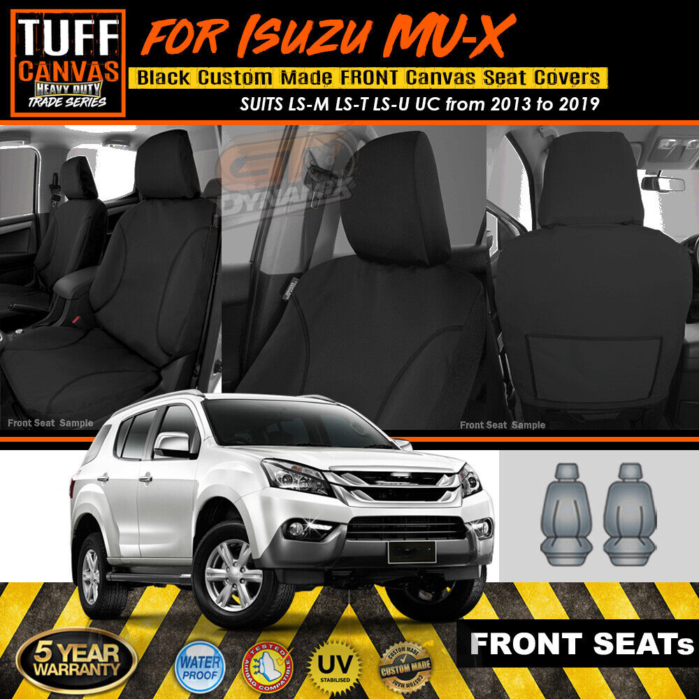 TUFF HD TRADE Canvas Seat Covers Front For Isuzu MU-X LS-M LS-T LS-U 2013-2019 Black