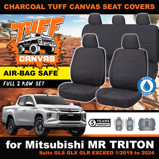 Charcoal Tuff Canvas S2 Seat Covers 2 Rows For Mitsubishi Triton MR GLR GLS GLX 1/2019-2023