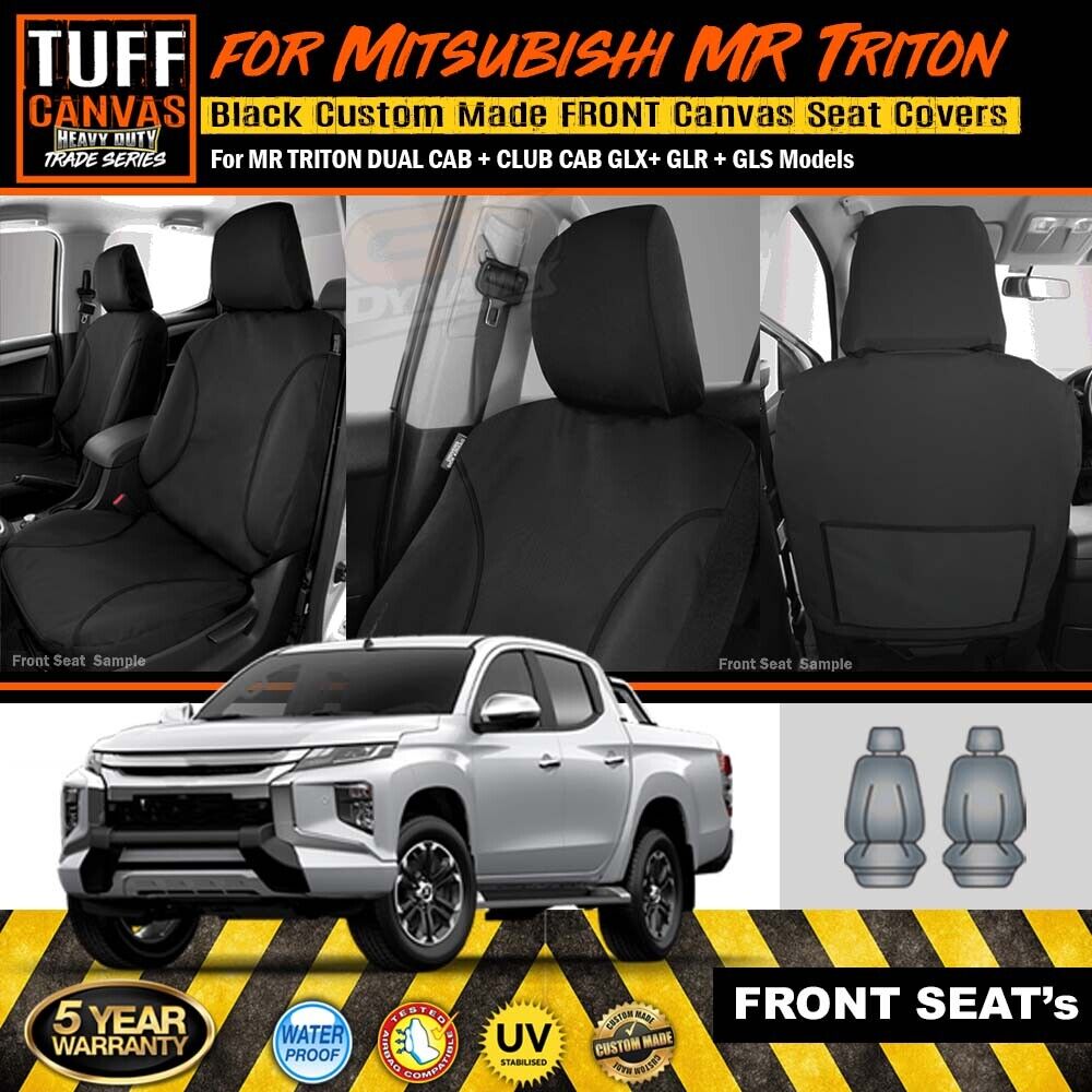 TUFF HD TRADE Canvas Seat Covers Front For Mitsubishi Triton MR Club Cab 1/2019-2023 Black