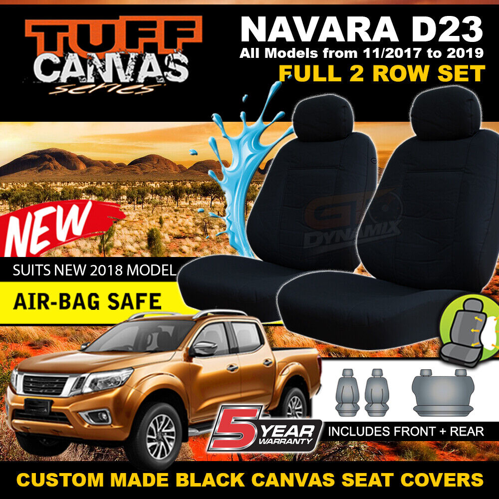 Tuff Canvas Seat Covers 2 Rows For Nissan Navara D23 NP300 Dual Cab ST ST-X RX DX 11/2017-20 Black