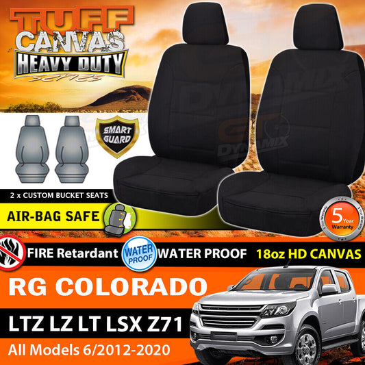 Tuff HD Canvas Seat Covers Front For Holden RG Colorado LTZ LT Z71 6/2012-2020 Black