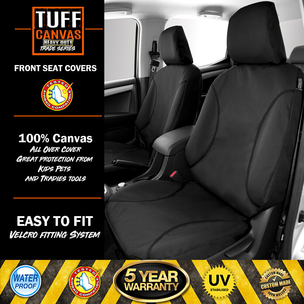 TUFF HD TRADE Canvas Seat Covers Front For Toyota HIACE VAN GL COMMUTER BUS 2/2019-2023 Black