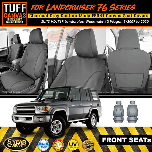 TUFF HD TRADE Canvas Seat Covers Front For Toyota Landcruiser 76 Series GXL VDJ76R 2007-2020 Charcoal
