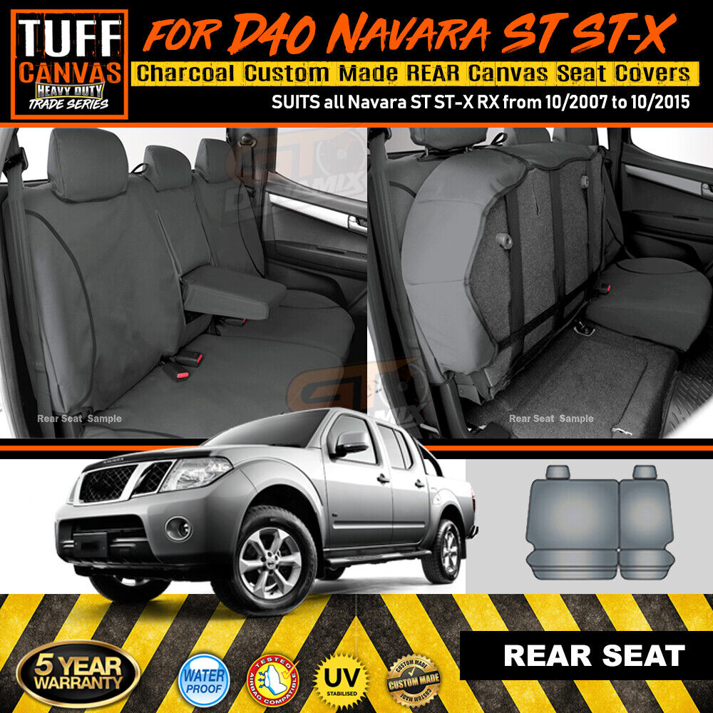 TUFF HD TRADE Canvas Seat Covers Rear For Nissan Navara D40 ST ST-X 10/2007-10/2015 Charcoal