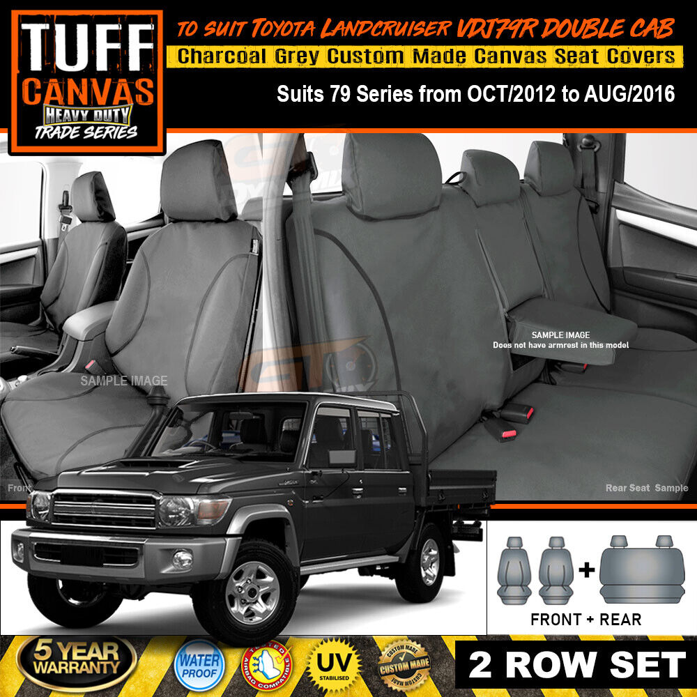 TUFF HD TRADE Canvas Seat Covers 2 Rows For Toyota Landcruiser 79 VDJ79R 2012-8/2016 Charcoal