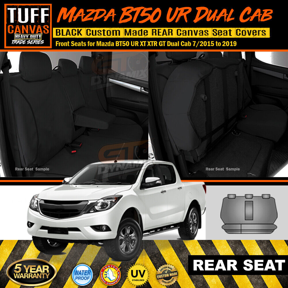 TUFF HD TRADE Canvas Seat Covers Rear For Mazda BT-50 UR XT XTR BT50 7/2015-2019 Black