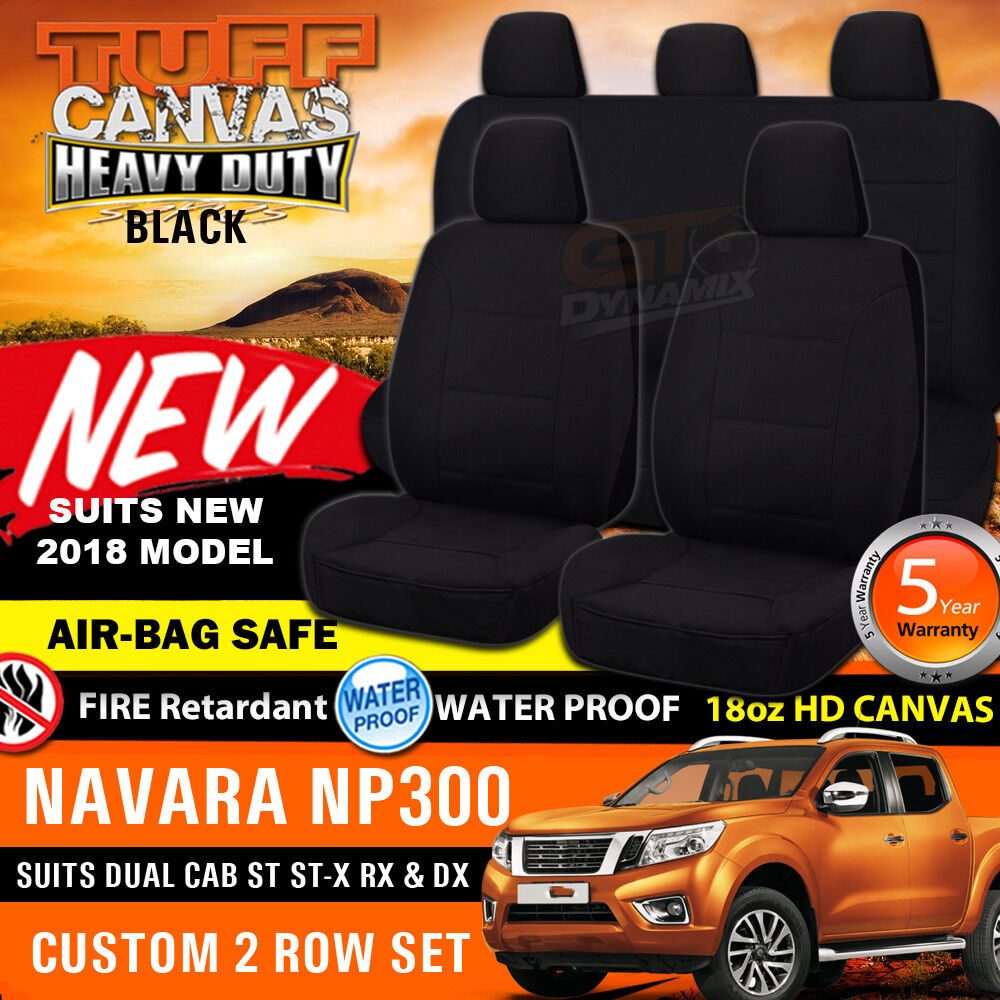 Tuff HD Canvas Seat Covers 2 Rows For Nissan Navara D23 NP300 Dual Cab ST ST-X RX 11/2017-2020 Black