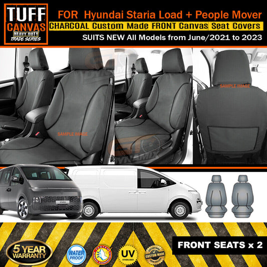 TUFF HD TRADE Canvas Seat Covers Front For HYUNDAI Staria Load People Movr 2021-2023 Charcoal