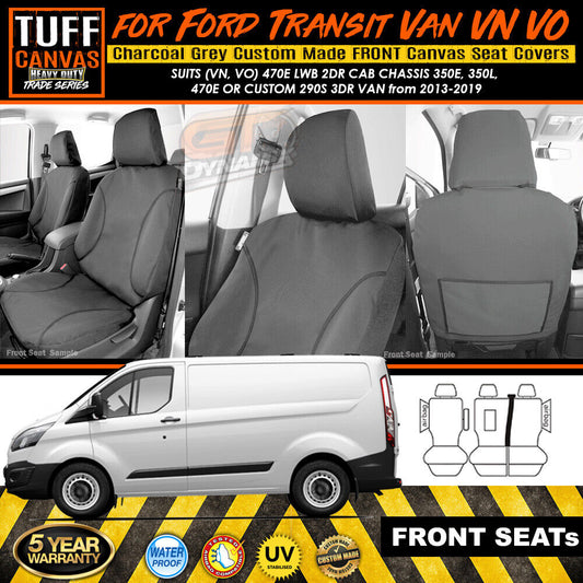 TUFF HD TRADE Canvas Seat Covers Front For Ford Transit Van VN VO 290S 350L 2013-2019 Charcoal