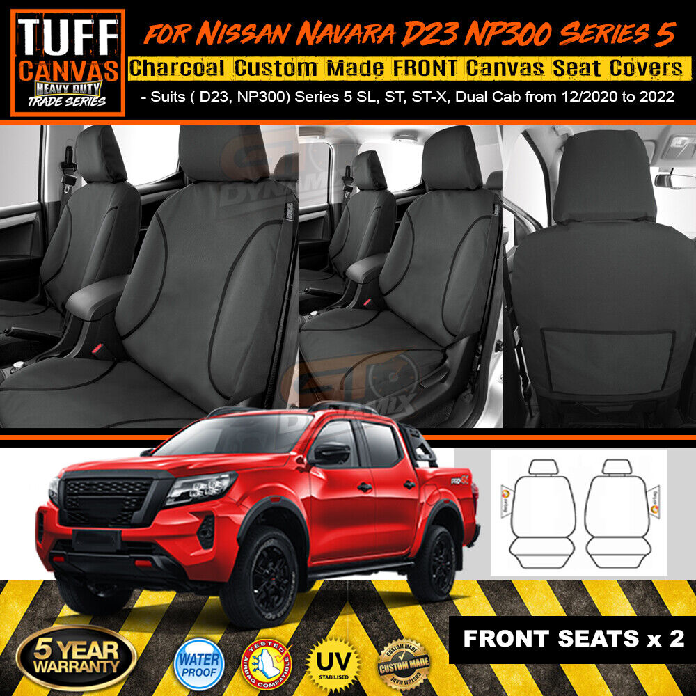 TUFF HD TRADE Canvas Seat Covers Front For Nissan D23 Navara NP300 S5 ST ST-X 12/2020-2024 Charcoal