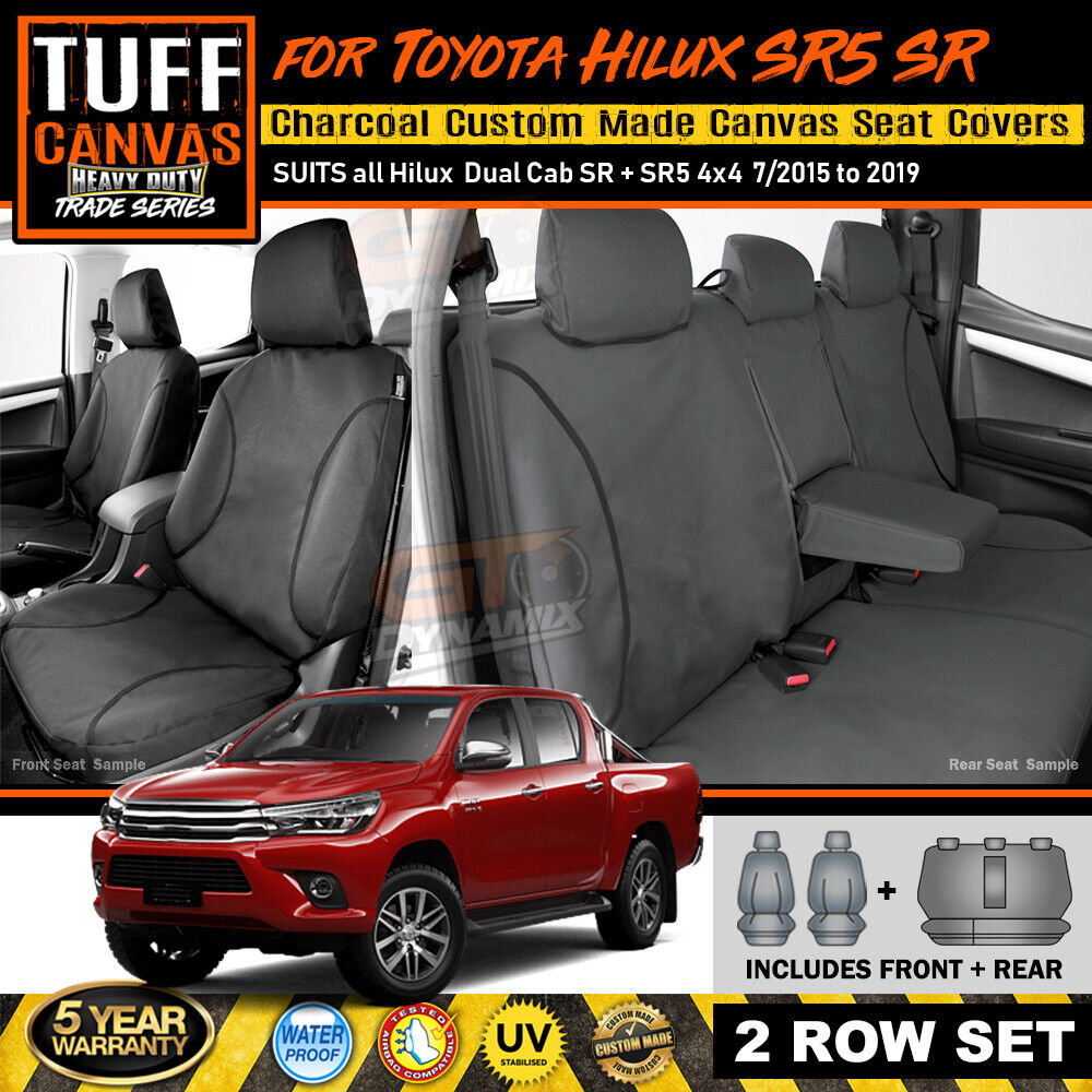 TUFF HD TRADE Canvas Seat Covers 2 Rows For Toyota Hilux SR5 SR GUN126R 7/2015-2024 Charcoal