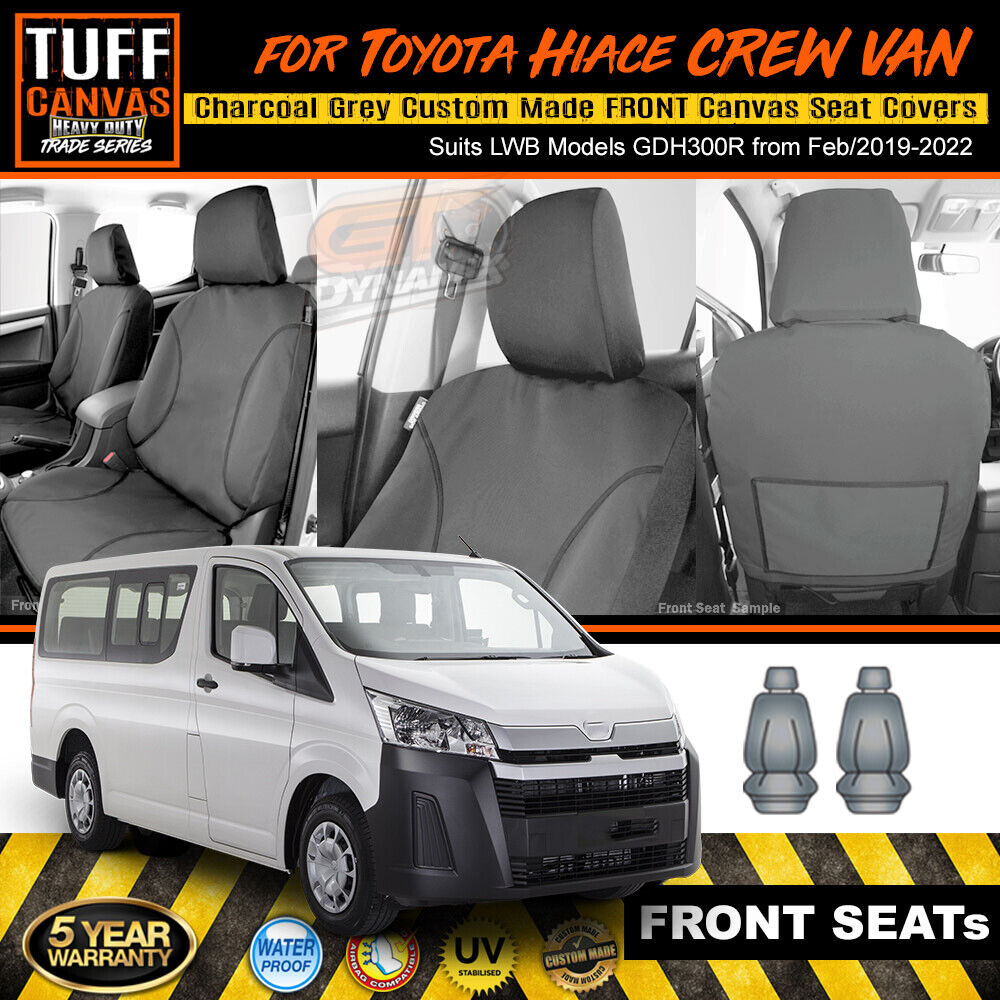 TUFF HD TRADE Canvas Seat Covers Front For TOYOTA HIACE VAN LWB +SLWB GDH300R 2019-2023 Charcoal