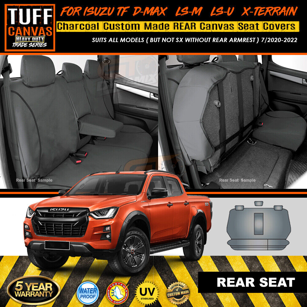 TUFF HD TRADE Canvas Seat Covers Rear For Isuzu D-MAX DMAX TF X-Terrain 7/2020-2023 Charcoal
