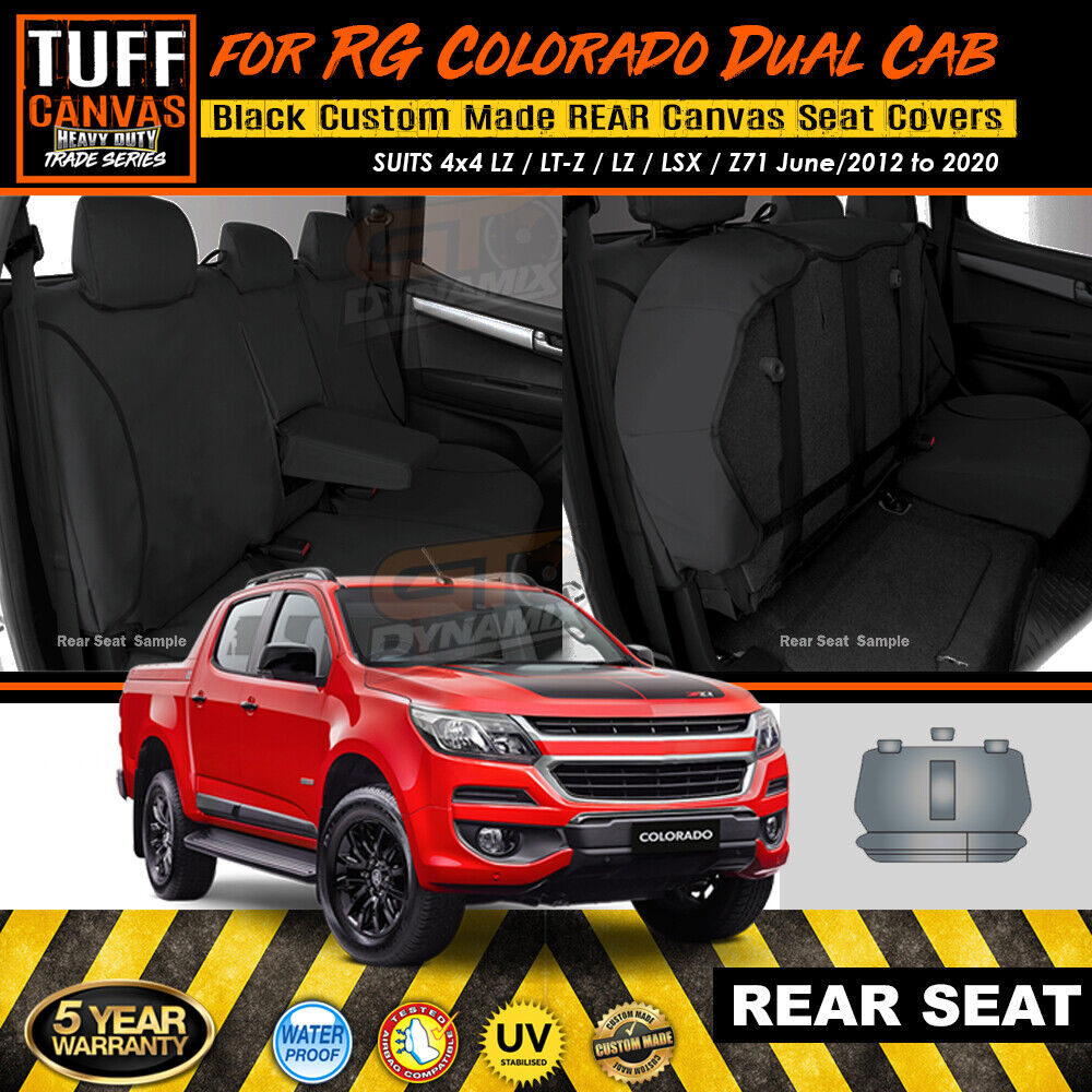 TUFF HD TRADE Canvas Seat Covers Rear For Holden Colorado RG LT LTZ LZ Z71 5/2012-2020 Black