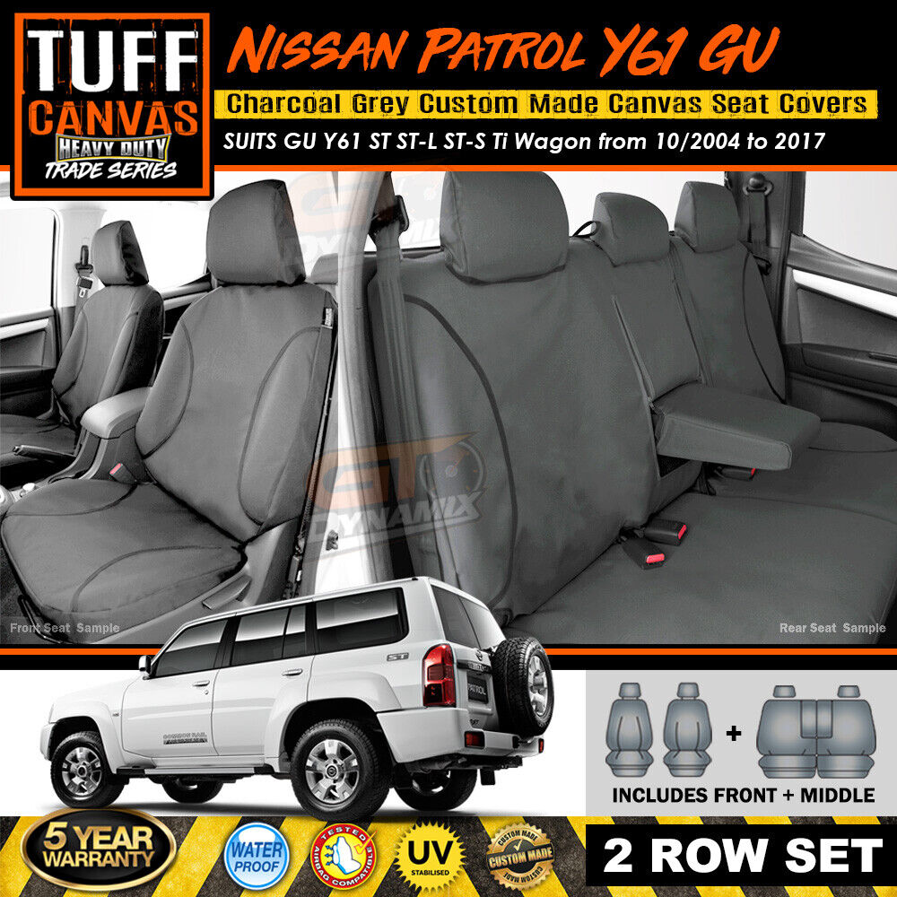 TUFF HD TRADE Canvas Seat Covers 2 Rows For Nissan Patrol GU Y61 ST ST-L Ti Set 10/2004-2017 Charcoal