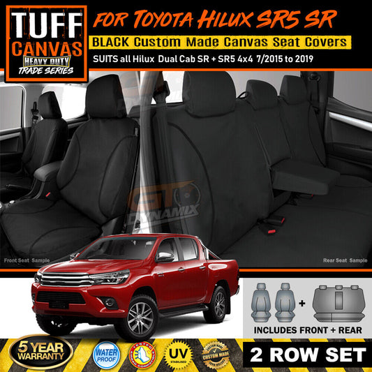 TUFF HD TRADE Canvas Seat Covers 2 Rows For Toyota Hilux SR5 SR GUN126R 7/2015-2024 Black