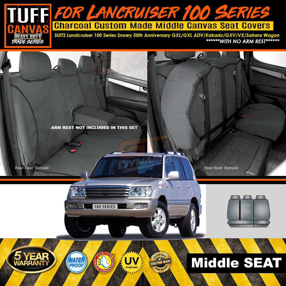 TUFF HD TRADE Canvas Seat Covers 2nd Row For Toyota Landcruiser 100 Series NO ARMREST Charcoal