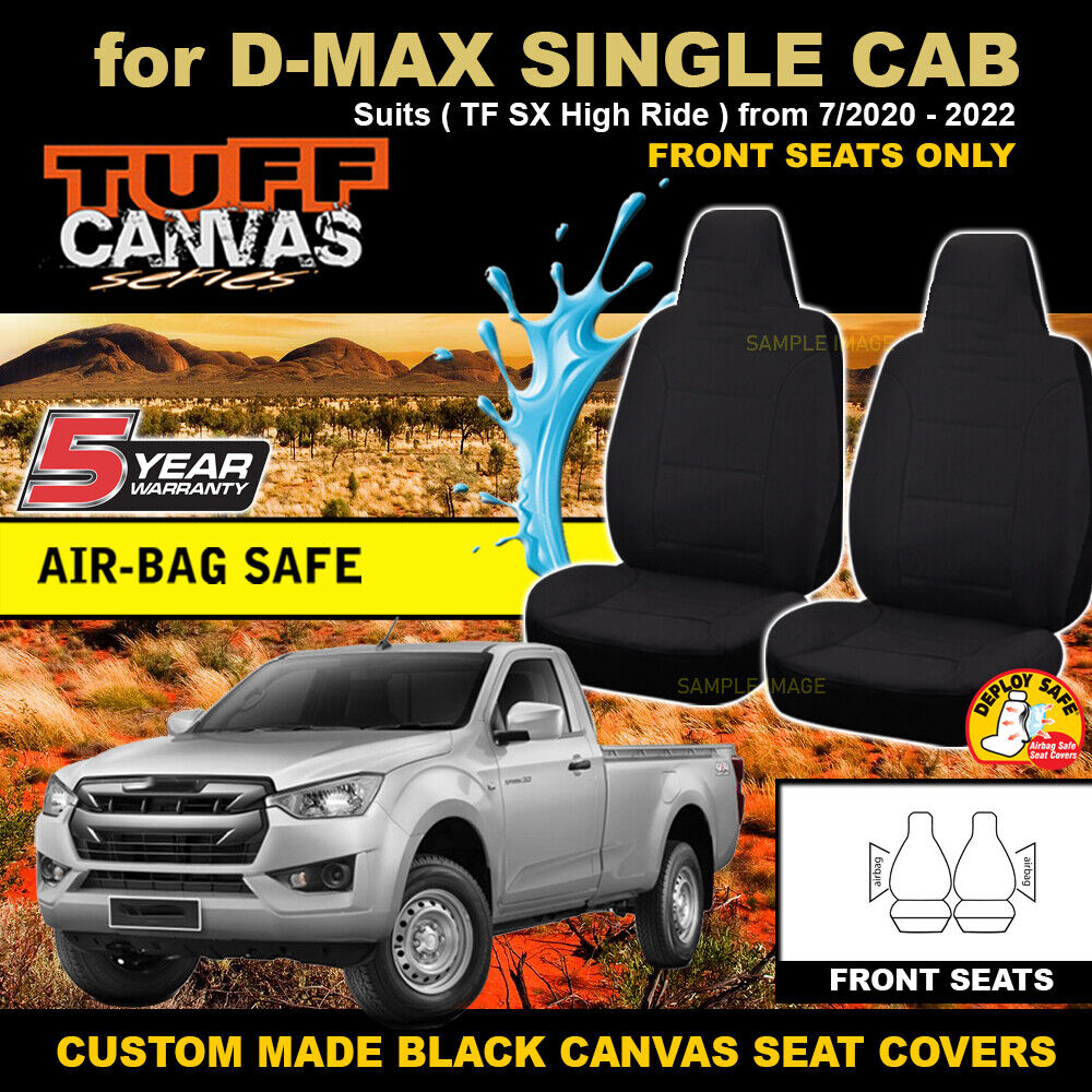 Tuff Canvas Seat Covers 2 Rows For Isuzu D-MAX Single CAB TF SX High Ride 2020-2024 Black