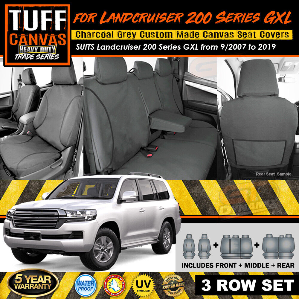 TUFF HD TRADE Canvas Seat Covers 3 Rows For Toyota Landcruiser 200 Series 2009-2020 Charcoal