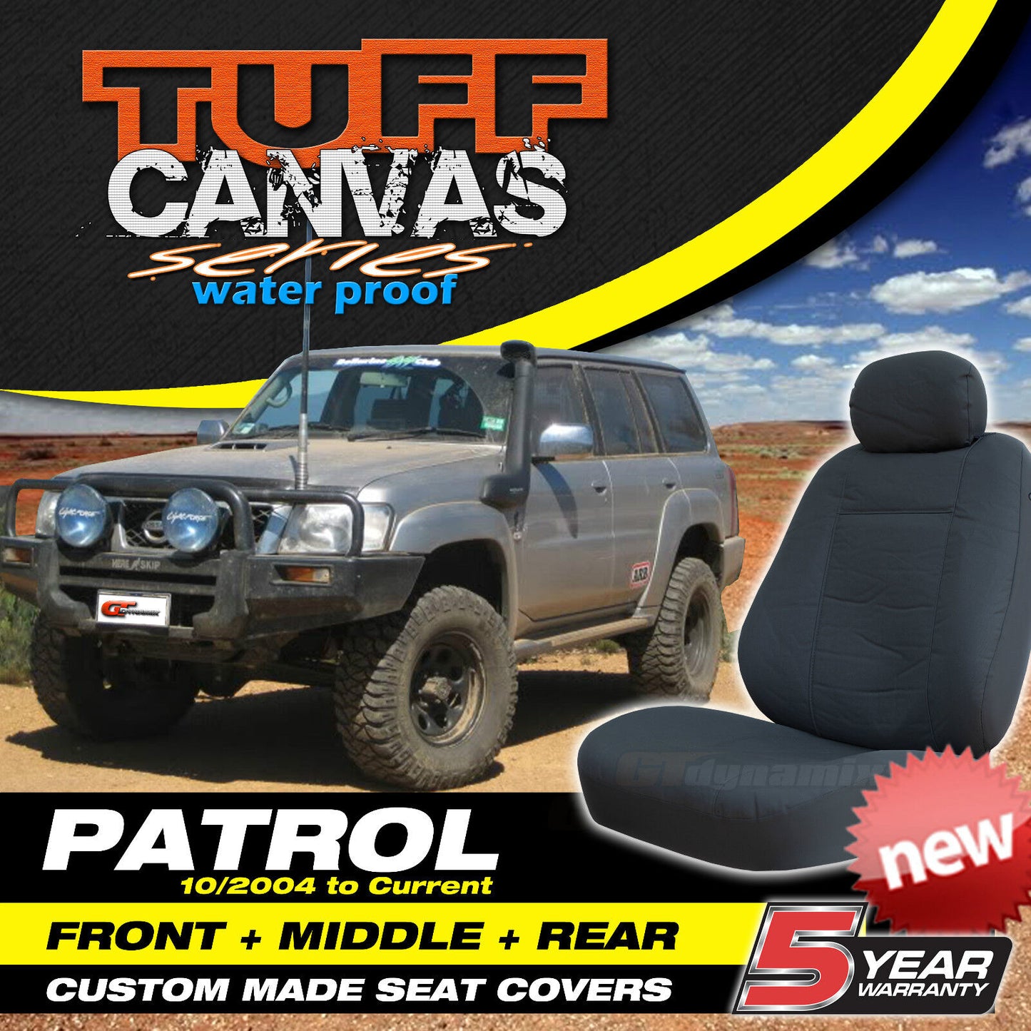 Tuff Canvas Seat Covers 3 Rows For Nissan Patrol Made GU Y61 Charcoal