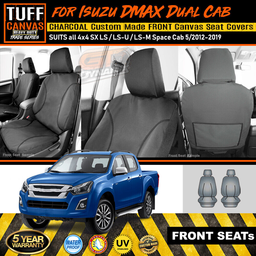 TUFF HD TRADE Canvas Seat Covers Front For Isuzu D-MAX SX LS LSU 4x4 5/2012-2019 Charcoal