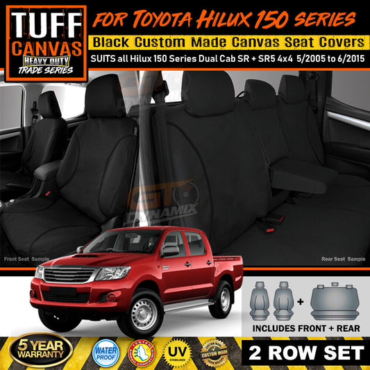 TUFF HD TRADE Canvas Seat Covers 2 Row For Toyota Hilux 150 SR SR5 5/2005-6/2015 BLACK