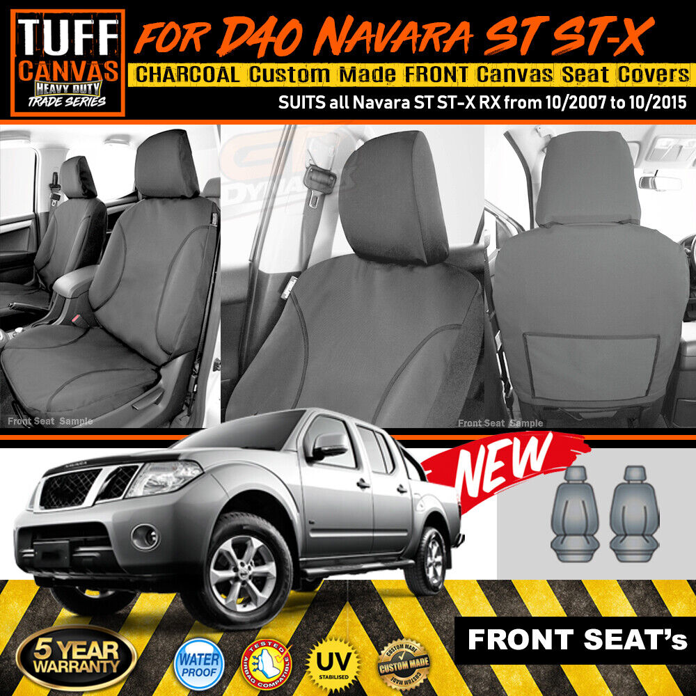 TUFF HD TRADE Canvas Seat Covers Front For Nissan Navara D40 ST ST-X RX 10/2007-10/2015 Charcoal