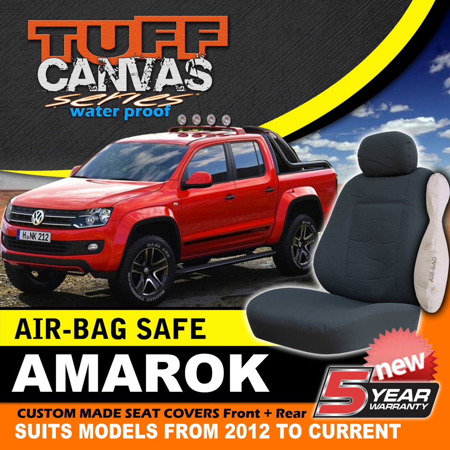 Tuff Canvas Seat Covers 2 Rows For Volkswagen Amarok 2011-2019 Charcoal