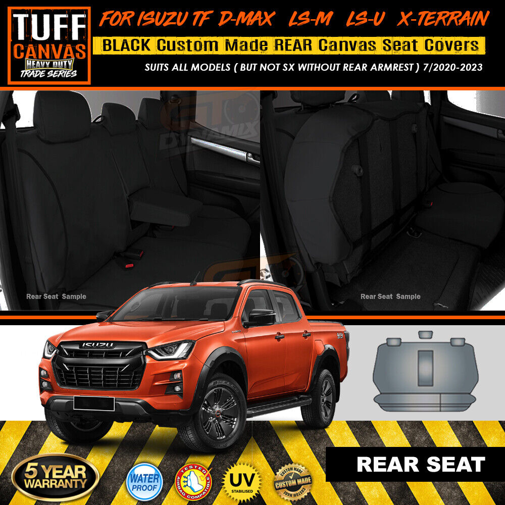 TUFF HD TRADE Canvas Seat Covers Rear For Isuzu D-MAX DMAX TF X-Terrain 7/2020-2023 Black